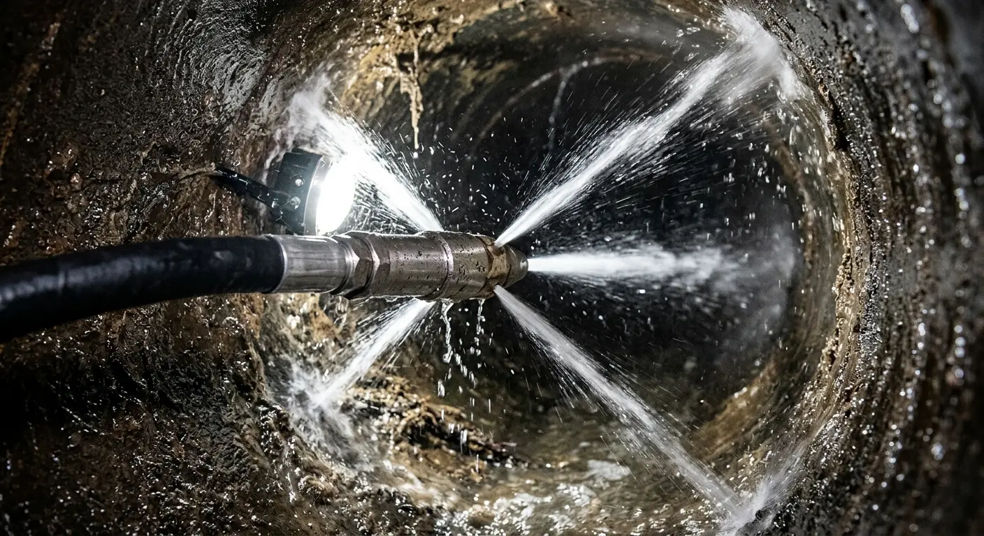 High-pressure hydro jetting nozzle cleaning sewer pipe for Storm Drain Cleaning in Moss Bluff